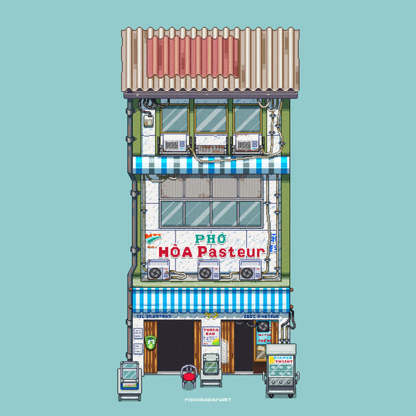 Pixel Art Pho Hoa Pasteur Building by nikkiradanart